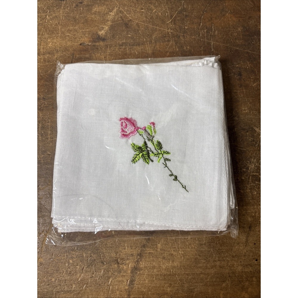 Set Of 12 New Ladies White Embroidered Hankerchiefs